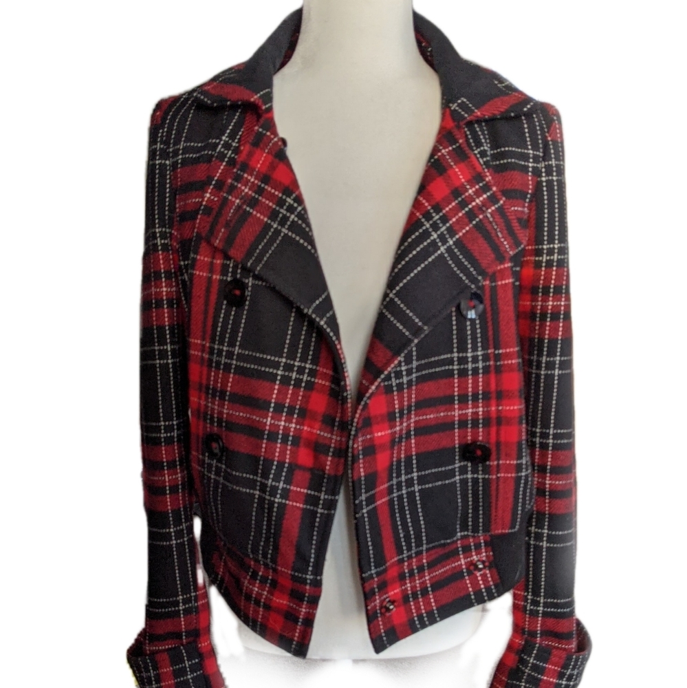 Six button black and red Express coat, peacoat, jacket